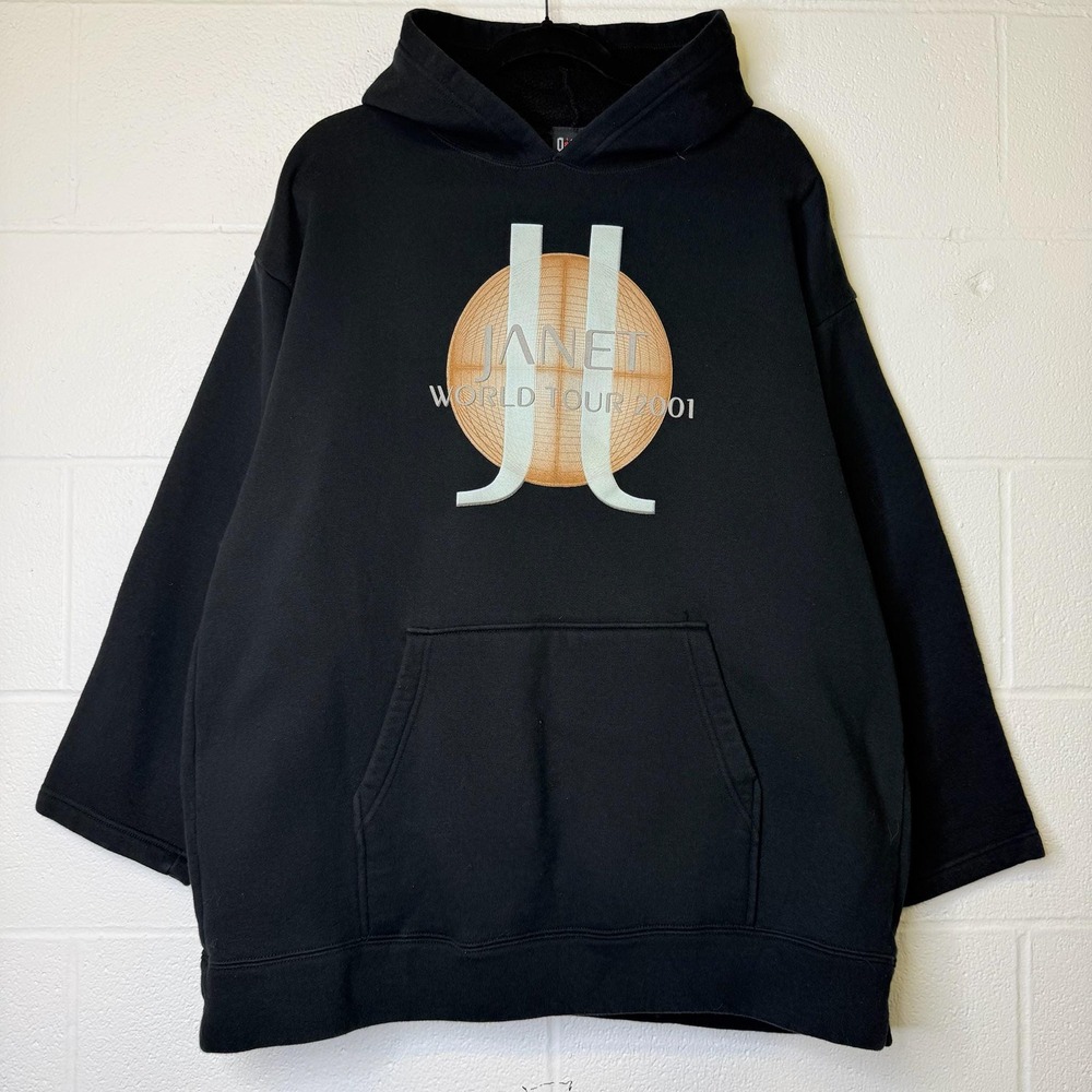 VTG Y2K Janet Jackson World Tour 2001 Black Concert Band Hoodie Giant Tag XL